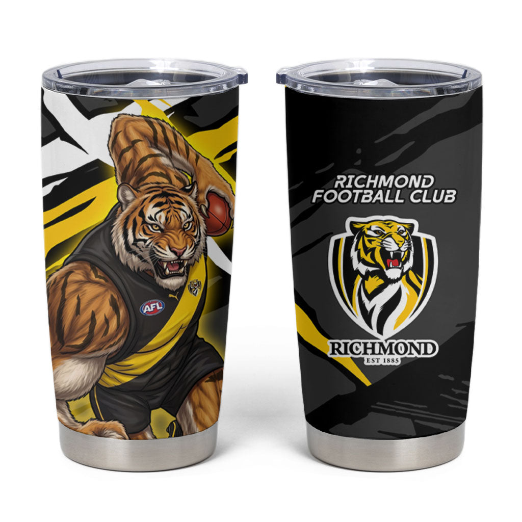 Richmond Football Club Tumbler Cup Tigers Muscular Mascot Graphic - Abstract Paint Splatter Art