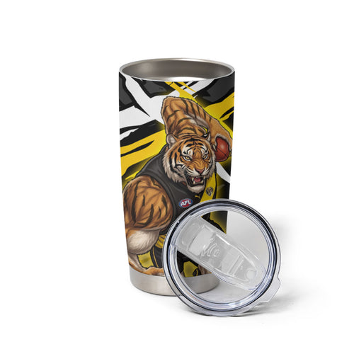 Richmond Football Club Tumbler Cup Tigers Muscular Mascot Graphic - Abstract Paint Splatter Art