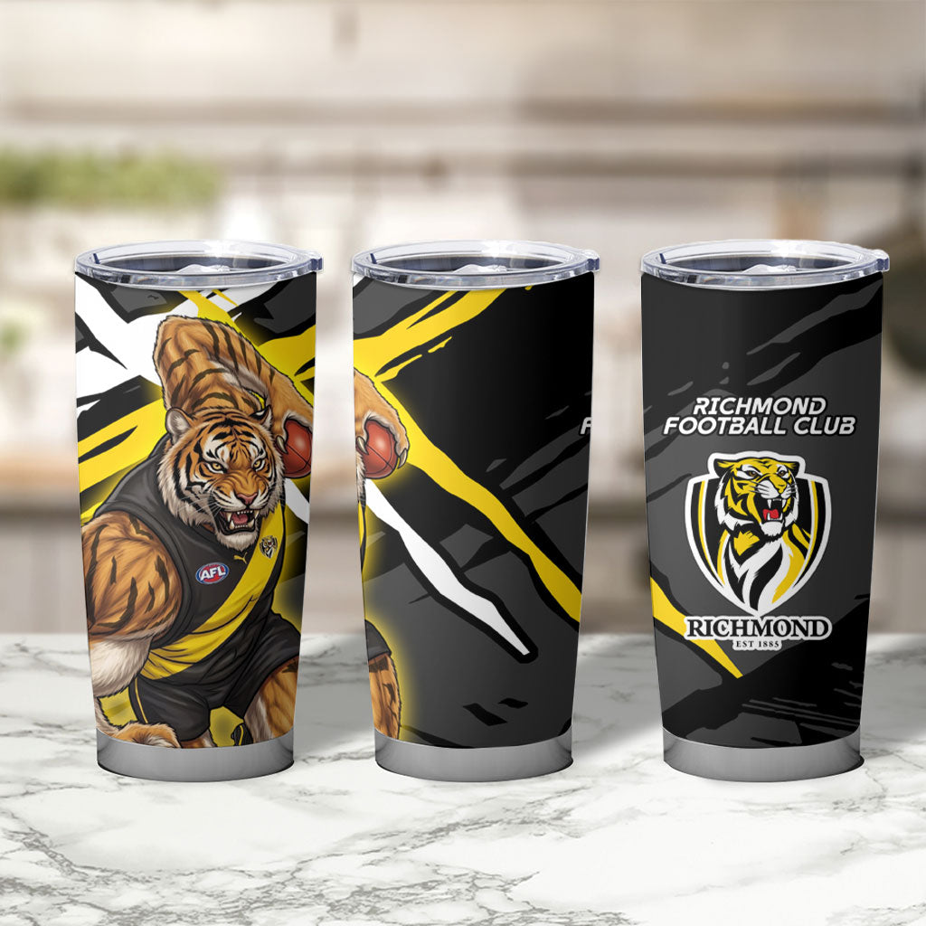 Richmond Football Club Tumbler Cup Tigers Muscular Mascot Graphic - Abstract Paint Splatter Art