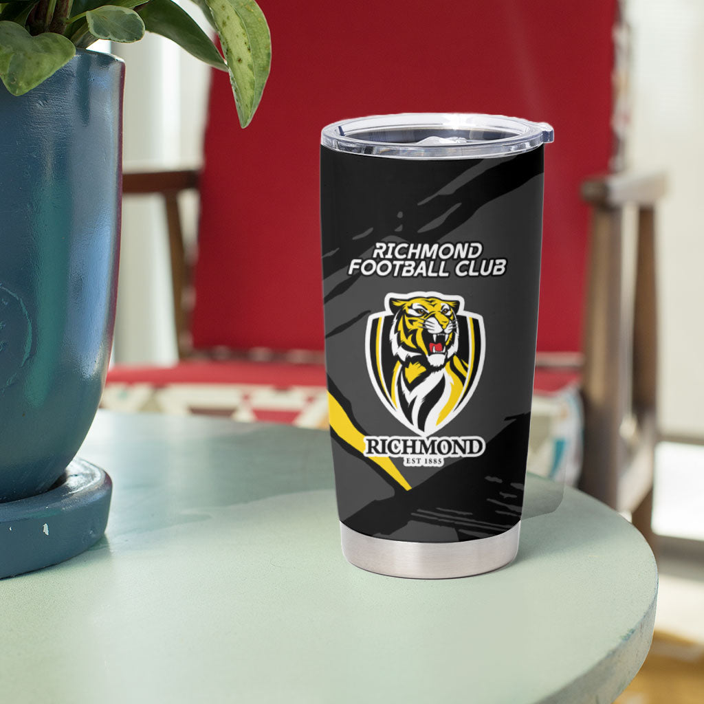 Richmond Football Club Tumbler Cup Tigers Muscular Mascot Graphic - Abstract Paint Splatter Art