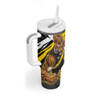 Richmond Football Club Tumbler With Handle Tigers Muscular Mascot Graphic - Abstract Paint Splatter Art