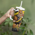 Richmond Football Club Tumbler With Handle Tigers Muscular Mascot Graphic - Abstract Paint Splatter Art