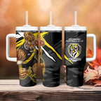 Richmond Football Club Tumbler With Handle Tigers Muscular Mascot Graphic - Abstract Paint Splatter Art