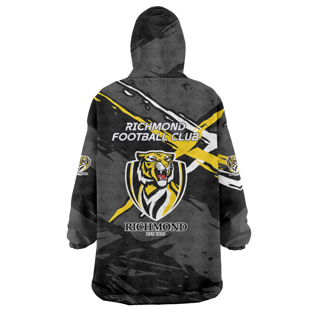 Richmond Football Club Wearable Blanket Hoodie Tigers Muscular Mascot Graphic - Abstract Paint Splatter Art