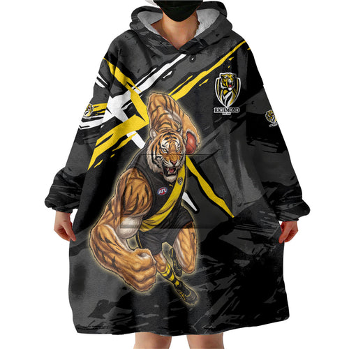 Richmond Football Club Wearable Blanket Hoodie Tigers Muscular Mascot Graphic - Abstract Paint Splatter Art