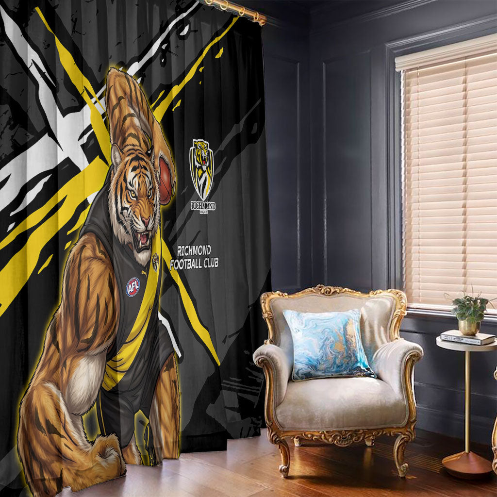 Richmond Football Club Window Curtain Tigers Muscular Mascot Graphic - Abstract Paint Splatter Art