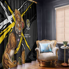 Richmond Football Club Window Curtain Tigers Muscular Mascot Graphic - Abstract Paint Splatter Art