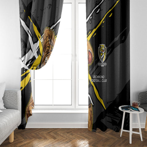 Richmond Football Club Window Curtain Tigers Muscular Mascot Graphic - Abstract Paint Splatter Art