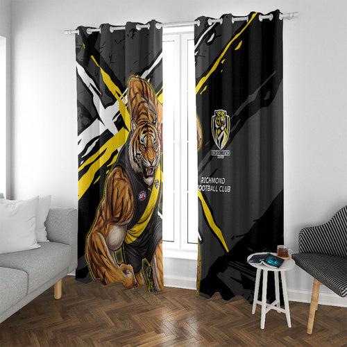Richmond Football Club Window Curtain Tigers Muscular Mascot Graphic - Abstract Paint Splatter Art