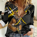 Richmond Football Club Women Casual Shirt Tigers Muscular Mascot Graphic - Abstract Paint Splatter Art