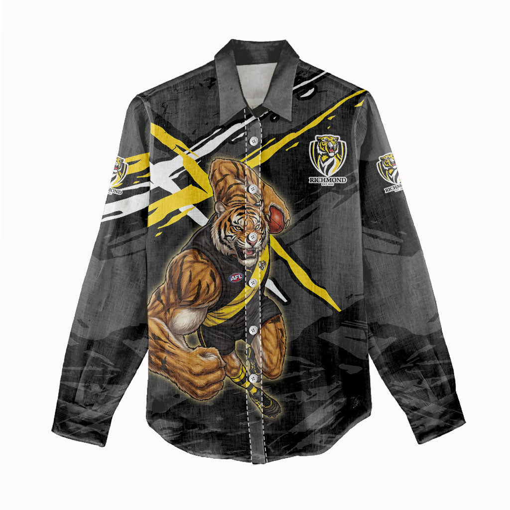 Richmond Football Club Women Casual Shirt Tigers Muscular Mascot Graphic - Abstract Paint Splatter Art