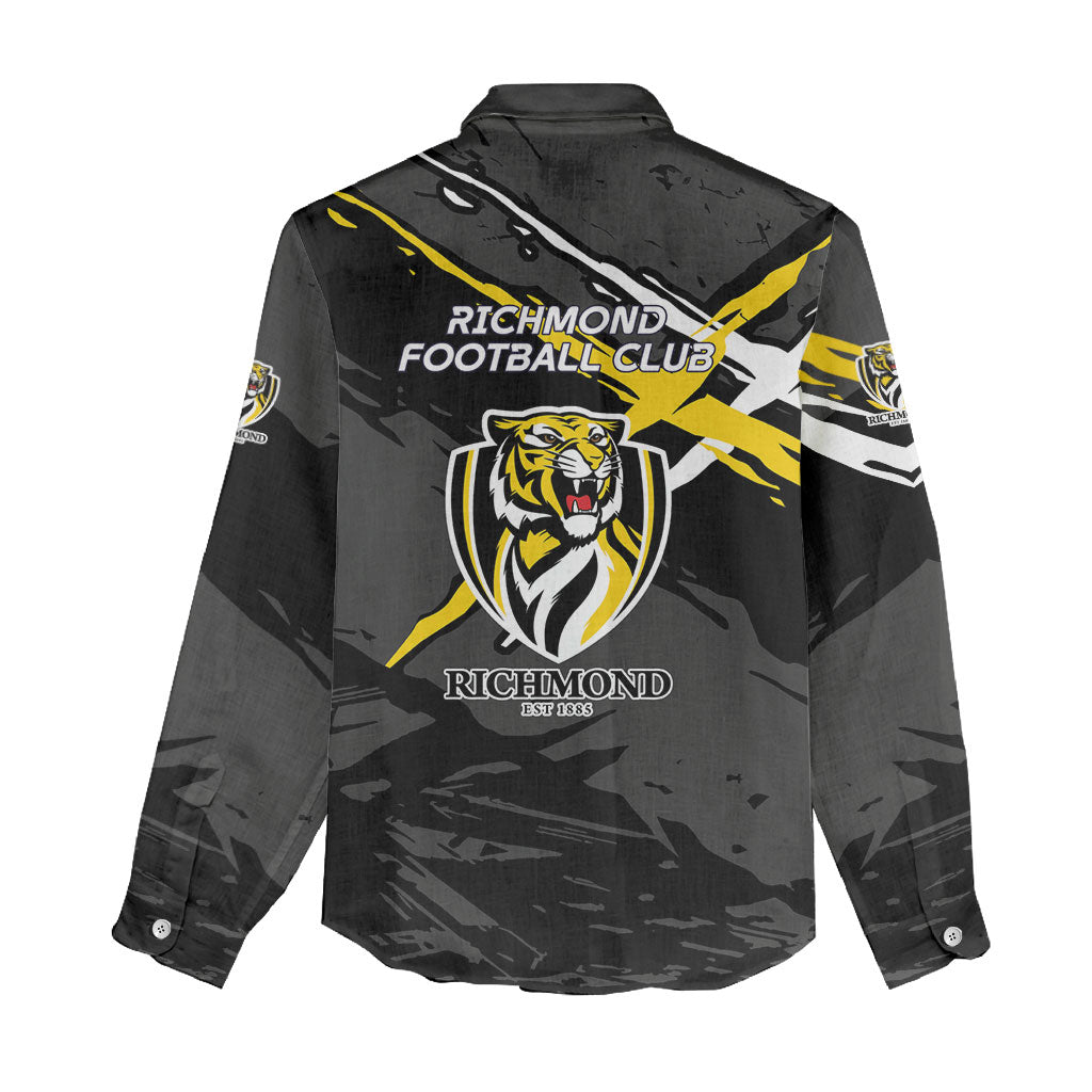 Richmond Football Club Women Casual Shirt Tigers Muscular Mascot Graphic - Abstract Paint Splatter Art