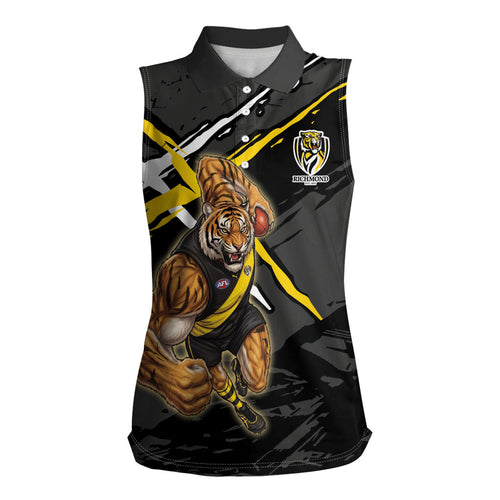 Richmond Football Club Women Sleeveless Polo Shirt Tigers Muscular Mascot Graphic - Abstract Paint Splatter Art