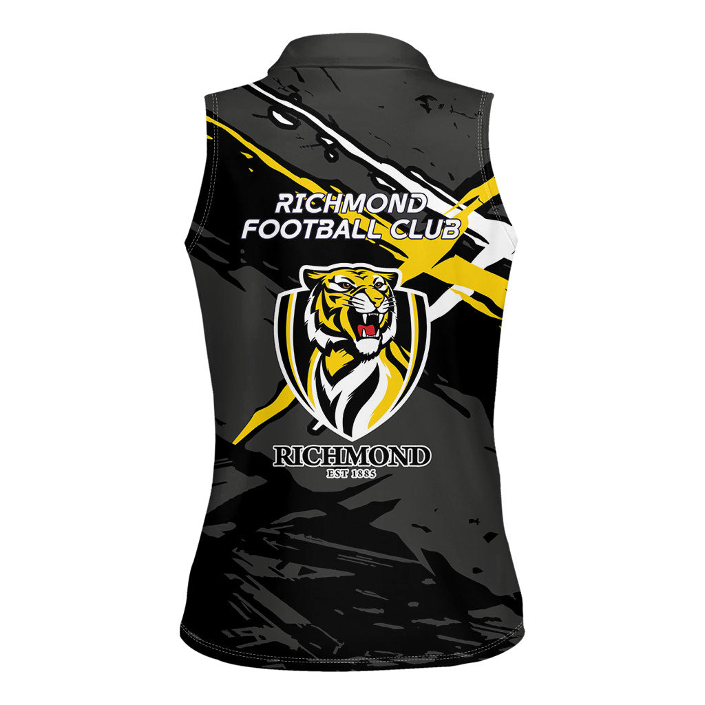 Richmond Football Club Women Sleeveless Polo Shirt Tigers Muscular Mascot Graphic - Abstract Paint Splatter Art