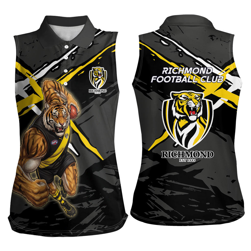 Richmond Football Club Women Sleeveless Polo Shirt Tigers Muscular Mascot Graphic - Abstract Paint Splatter Art