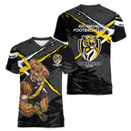 Richmond Football Club Women V-Neck T-Shirt Tigers Muscular Mascot Graphic - Abstract Paint Splatter Art