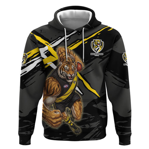 Richmond Football Club Zip Hoodie Tigers Muscular Mascot Graphic - Abstract Paint Splatter Art