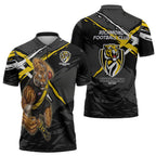 Richmond Football Club Zipper Polo Shirt Tigers Muscular Mascot Graphic - Abstract Paint Splatter Art