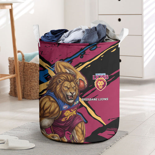 Brisbane Lions Laundry Basket Lions Muscular Mascot Graphic - Abstract Paint Splatter Art