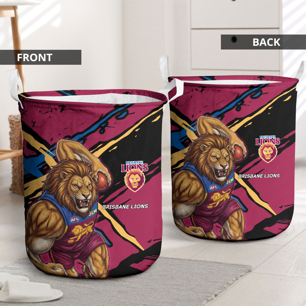 Brisbane Lions Laundry Basket Lions Muscular Mascot Graphic - Abstract Paint Splatter Art