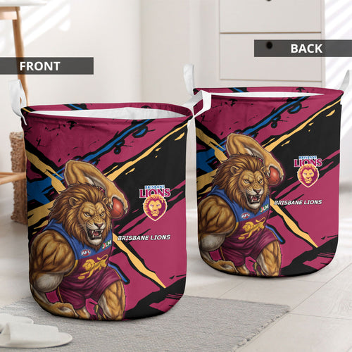Brisbane Lions Laundry Basket Lions Muscular Mascot Graphic - Abstract Paint Splatter Art