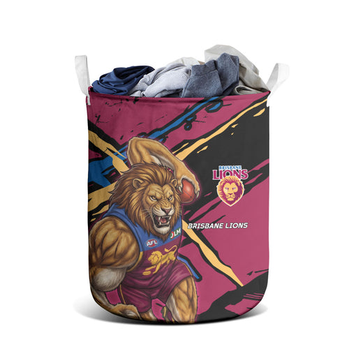 Brisbane Lions Laundry Basket Lions Muscular Mascot Graphic - Abstract Paint Splatter Art