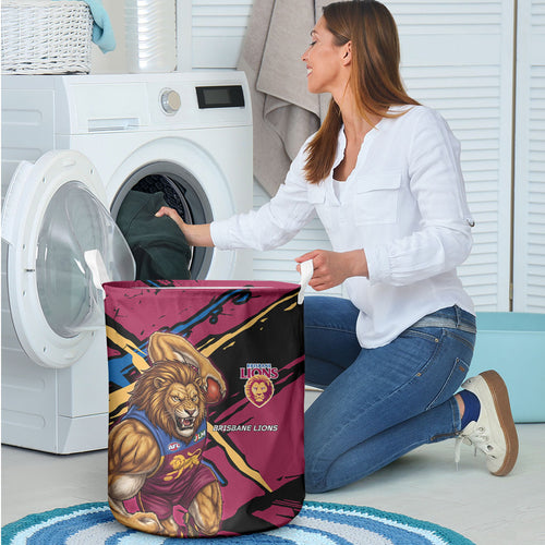 Brisbane Lions Laundry Basket Lions Muscular Mascot Graphic - Abstract Paint Splatter Art