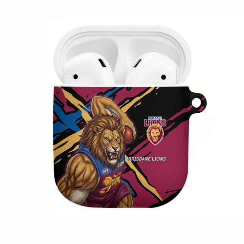 Brisbane Lions AirPods Case Lions Muscular Mascot Graphic - Abstract Paint Splatter Art