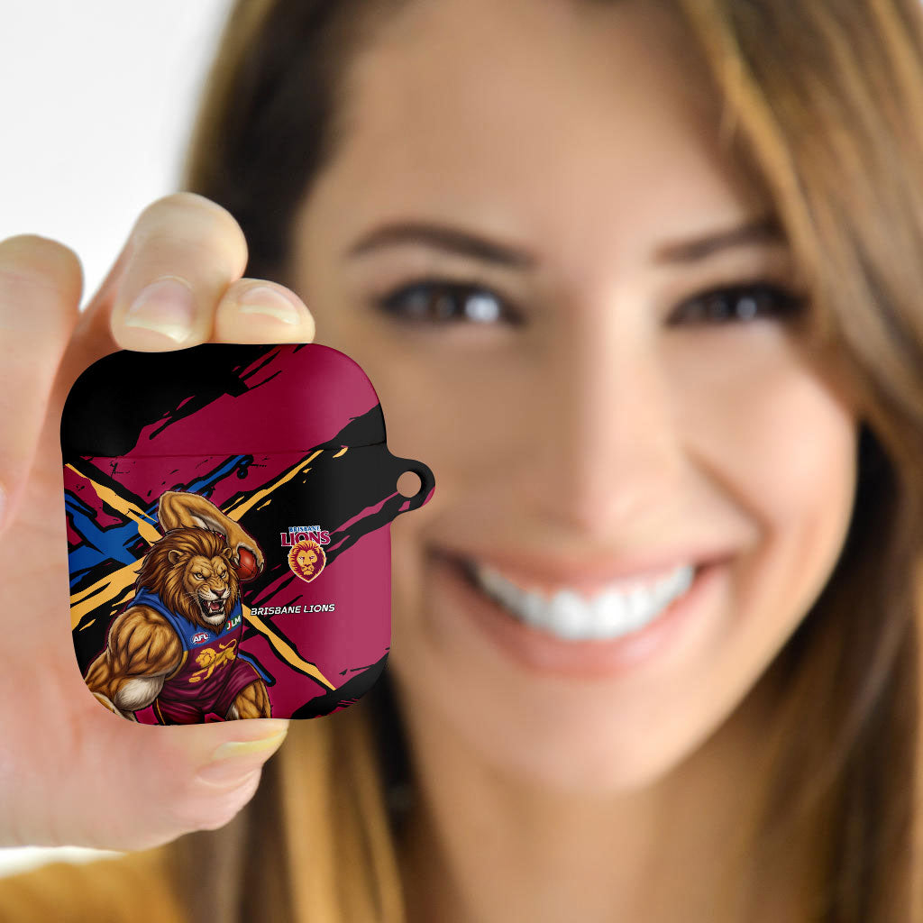 Brisbane Lions AirPods Case Lions Muscular Mascot Graphic - Abstract Paint Splatter Art