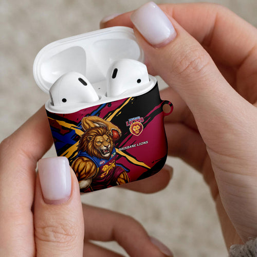 Brisbane Lions AirPods Case Lions Muscular Mascot Graphic - Abstract Paint Splatter Art
