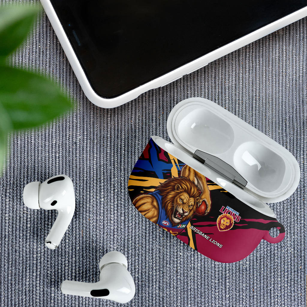 Brisbane Lions AirPods Case Lions Muscular Mascot Graphic - Abstract Paint Splatter Art