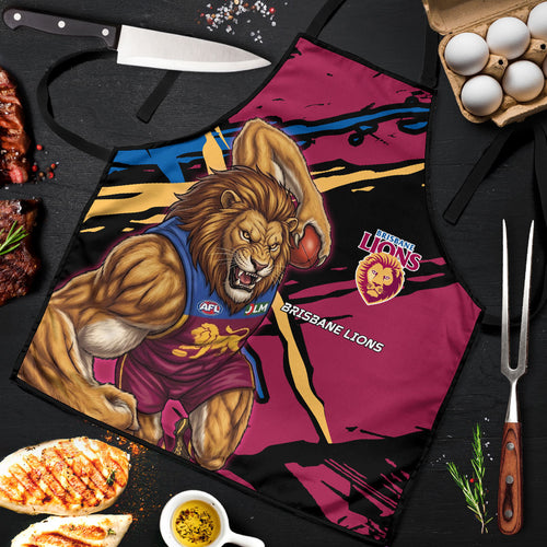 Brisbane Lions Apron Lions Muscular Mascot Graphic - Abstract Paint Splatter Art