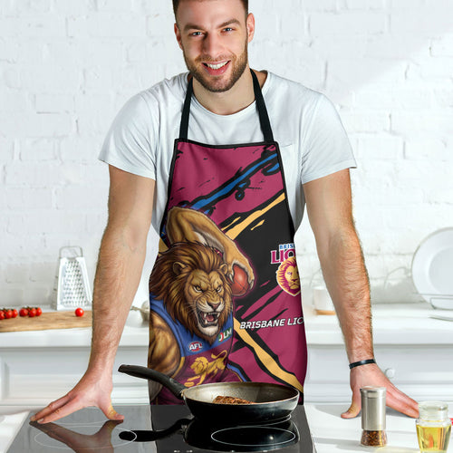 Brisbane Lions Apron Lions Muscular Mascot Graphic - Abstract Paint Splatter Art