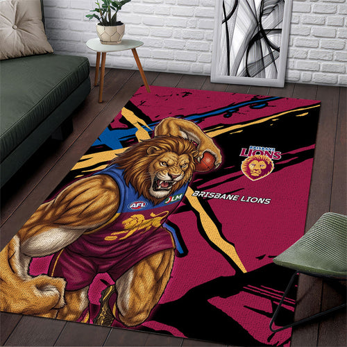 Brisbane Lions Area Rug Lions Muscular Mascot Graphic - Abstract Paint Splatter Art