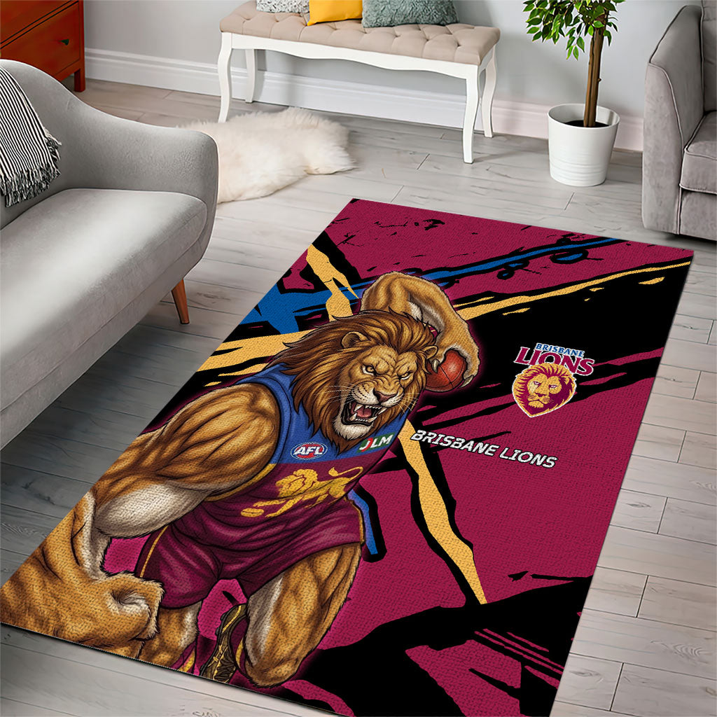Brisbane Lions Area Rug Lions Muscular Mascot Graphic - Abstract Paint Splatter Art
