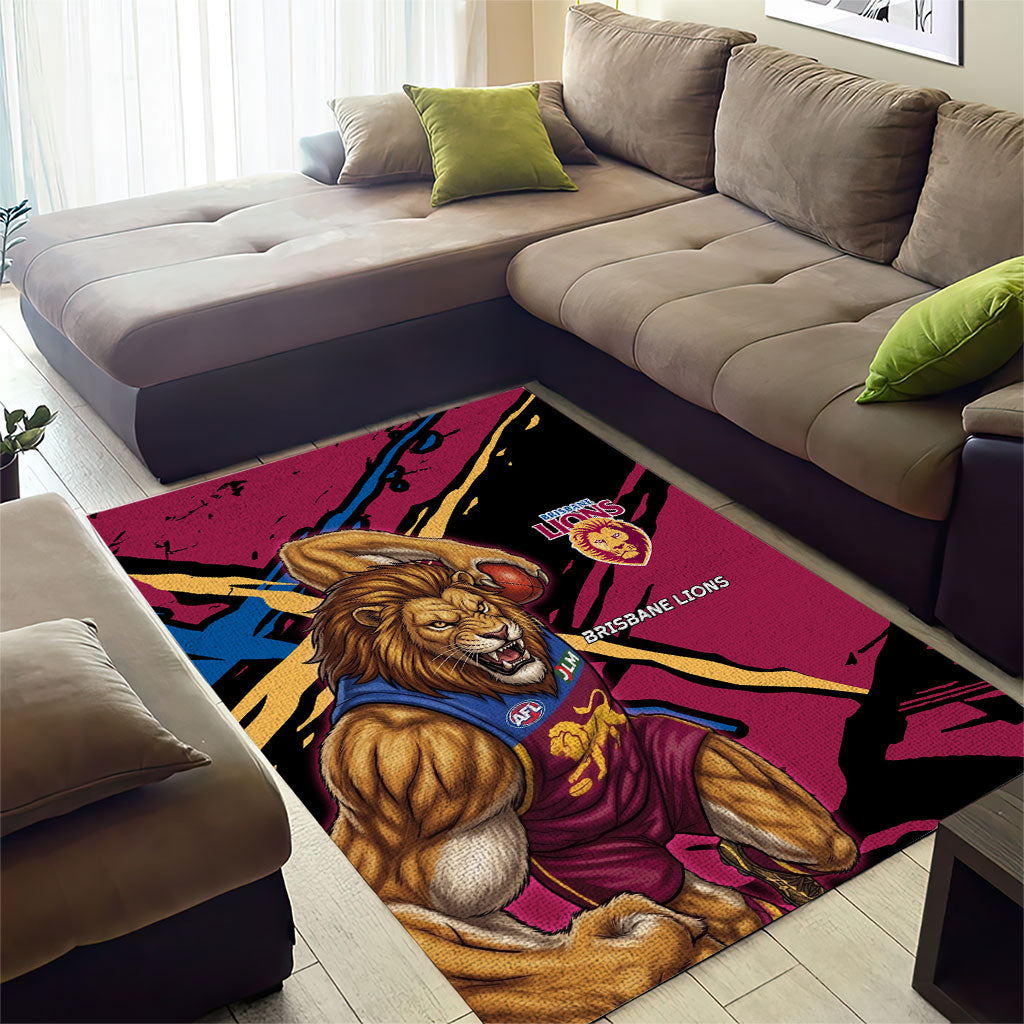 Brisbane Lions Area Rug Lions Muscular Mascot Graphic - Abstract Paint Splatter Art
