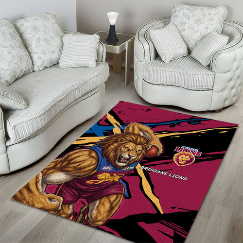 Brisbane Lions Area Rug Lions Muscular Mascot Graphic - Abstract Paint Splatter Art