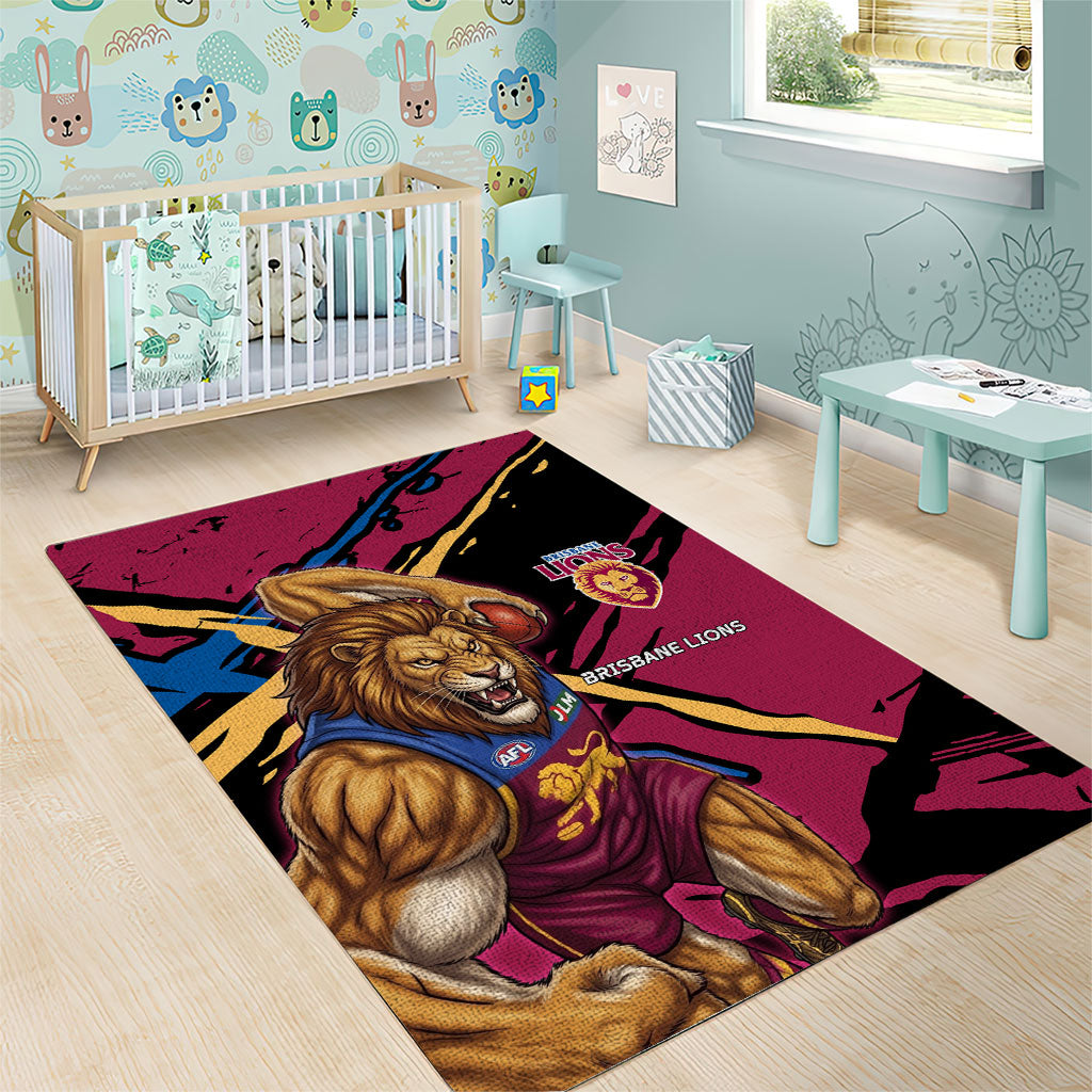 Brisbane Lions Area Rug Lions Muscular Mascot Graphic - Abstract Paint Splatter Art
