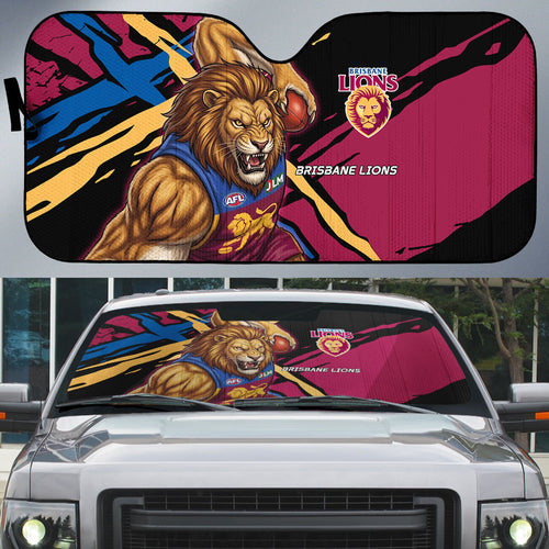 Brisbane Lions Auto Sun Shade Lions Muscular Mascot Graphic - Abstract Paint Splatter Art