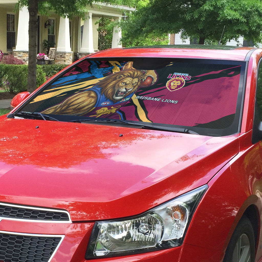 Brisbane Lions Auto Sun Shade Lions Muscular Mascot Graphic - Abstract Paint Splatter Art