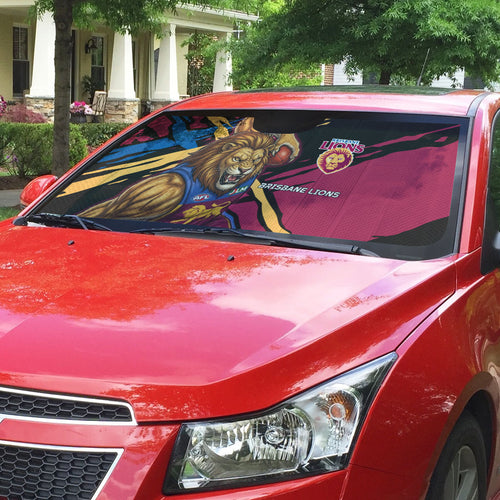 Brisbane Lions Auto Sun Shade Lions Muscular Mascot Graphic - Abstract Paint Splatter Art