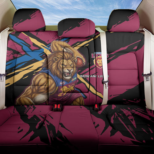 Brisbane Lions Back Car Seat Cover Lions Muscular Mascot Graphic - Abstract Paint Splatter Art