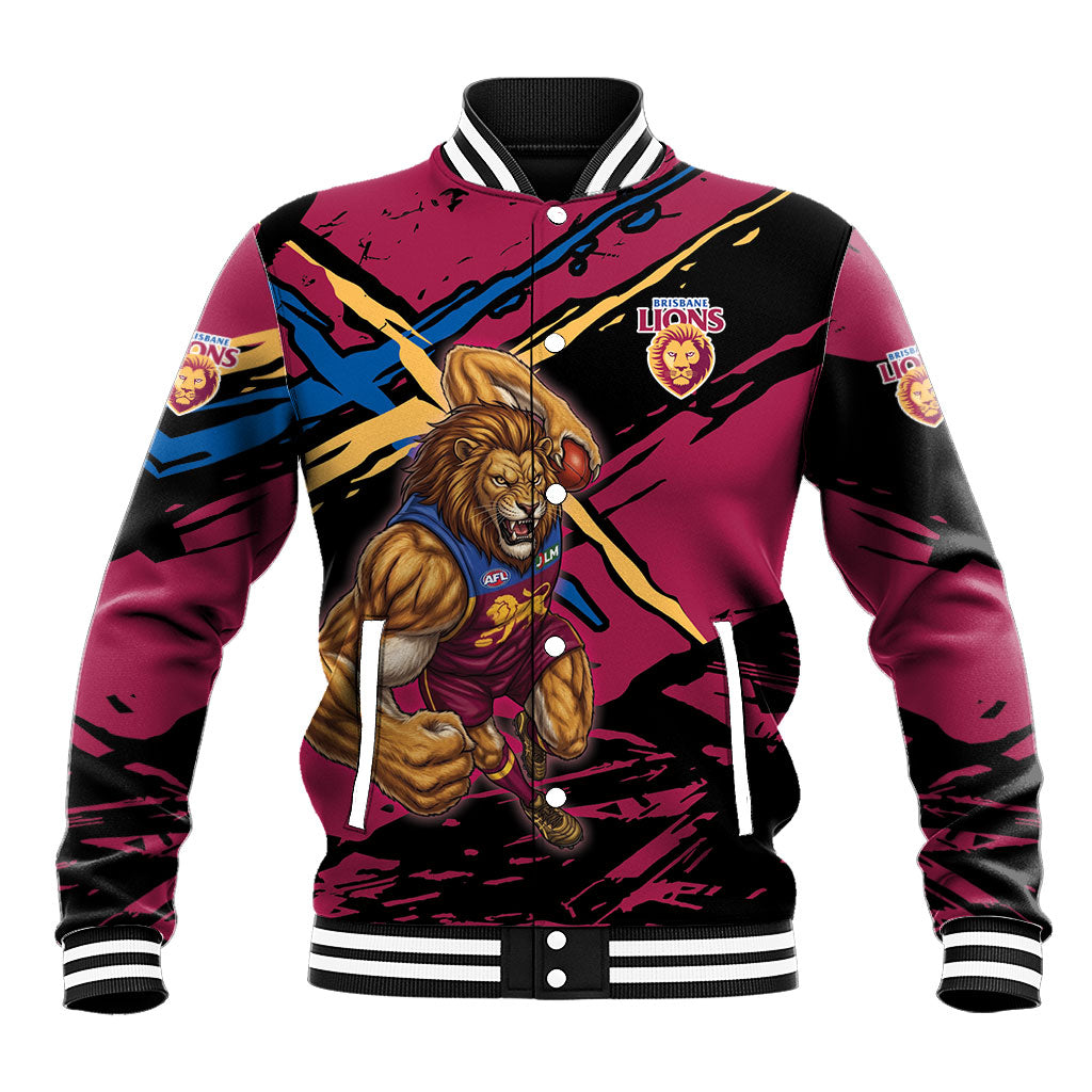 Brisbane Lions Baseball Jacket Lions Muscular Mascot Graphic - Abstract Paint Splatter Art