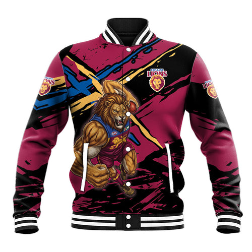 Brisbane Lions Baseball Jacket Lions Muscular Mascot Graphic - Abstract Paint Splatter Art