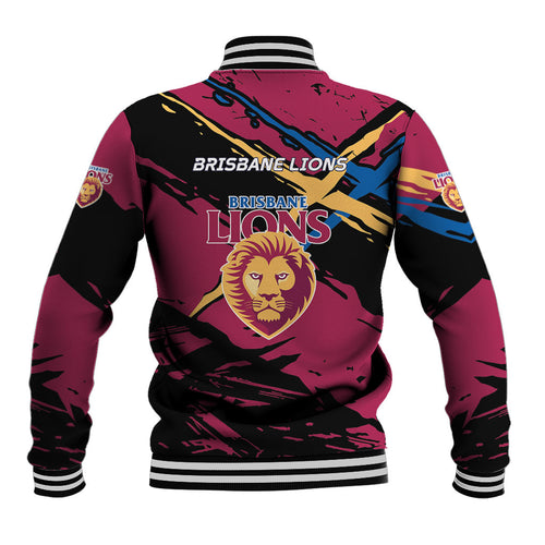 Brisbane Lions Baseball Jacket Lions Muscular Mascot Graphic - Abstract Paint Splatter Art