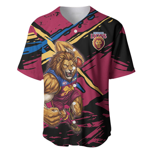Brisbane Lions Baseball Jersey Lions Muscular Mascot Graphic - Abstract Paint Splatter Art