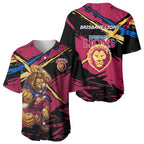 Brisbane Lions Baseball Jersey Lions Muscular Mascot Graphic - Abstract Paint Splatter Art