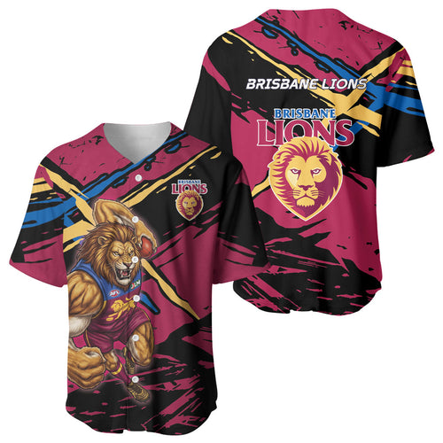 Brisbane Lions Baseball Jersey Lions Muscular Mascot Graphic - Abstract Paint Splatter Art