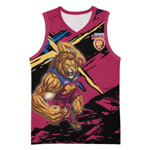 Brisbane Lions Basketball Jersey Lions Muscular Mascot Graphic - Abstract Paint Splatter Art
