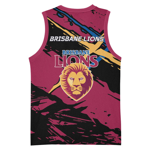Brisbane Lions Basketball Jersey Lions Muscular Mascot Graphic - Abstract Paint Splatter Art